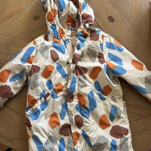 Zara Cream Hooded Raincoat with Blue, Orange & Brown Spots